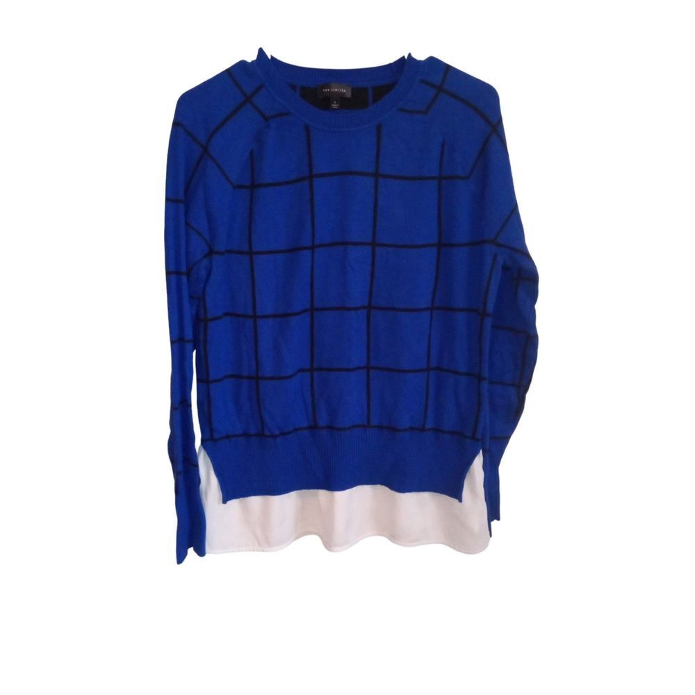 The Limited Large Blue and Black checkered‎ white sheer bottom shirt